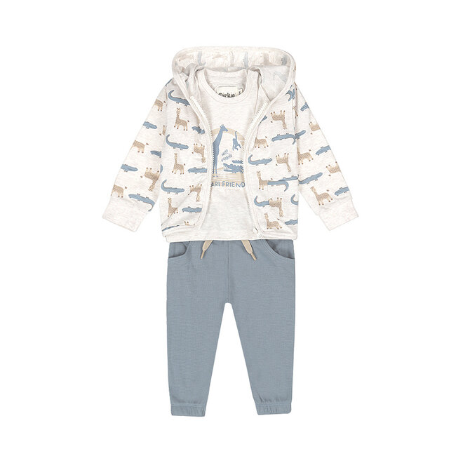 Dirkje Jungen Baby Set Shirt Hose Strickjacke cremefarben blau