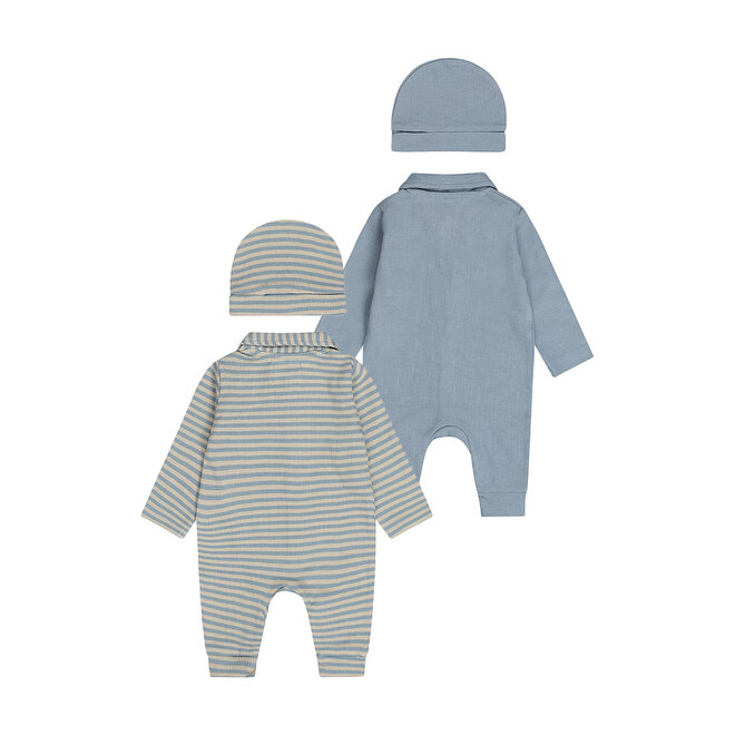 Dirkje boys' baby set romper hat blue sand striped