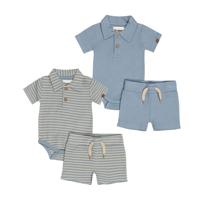 Dirkje Jungen Baby-Set Strampler Shorts blau sandfarben gestreift