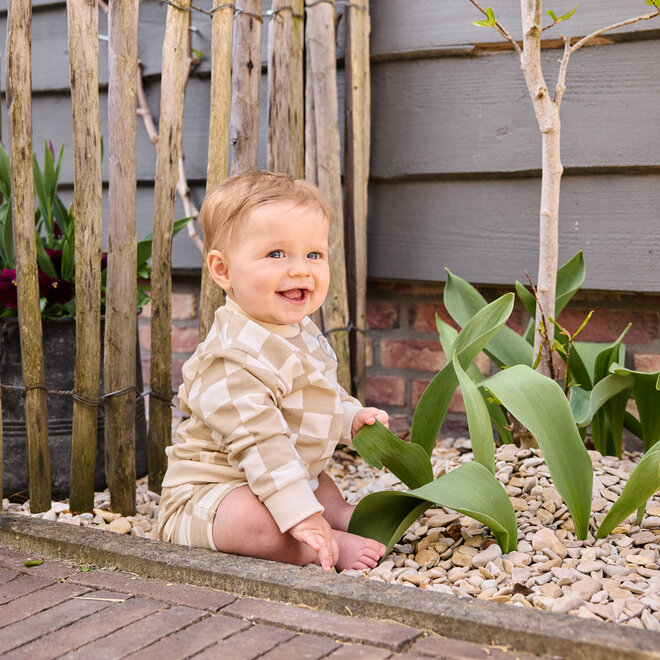 Dirkje boys' sweater loose fit off-white sand checked