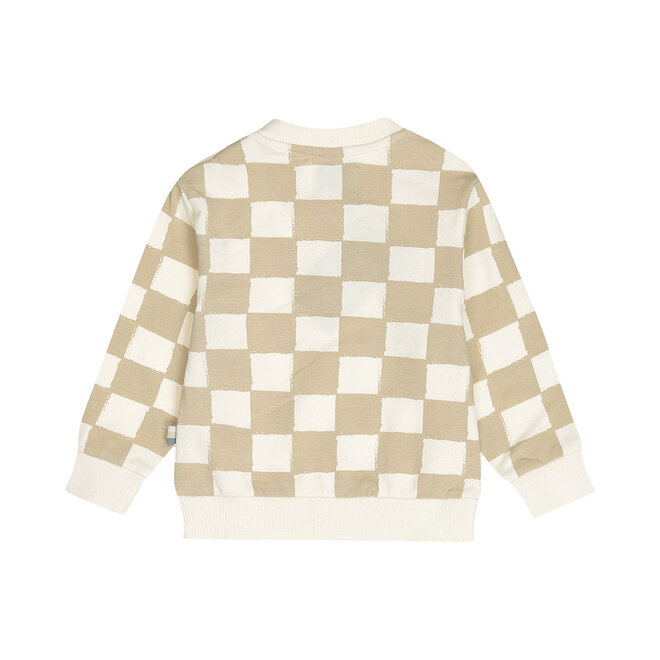 Dirkje jongens sweater loose fit off white zand geblokt