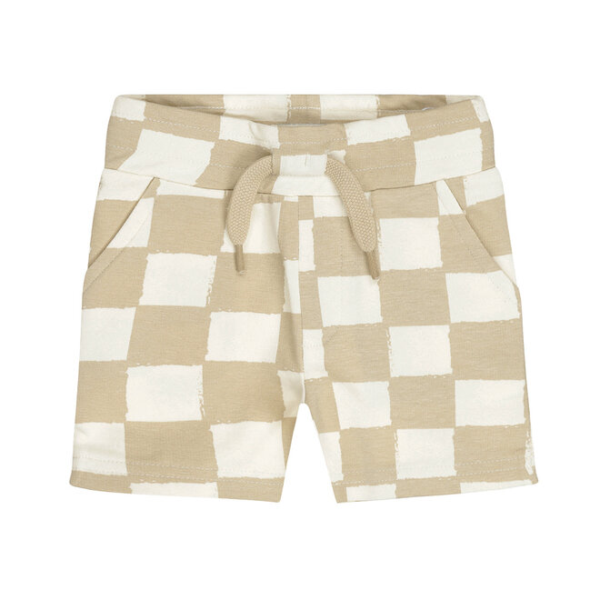 Dirkje jongens jogging shorts off white zand geblokt
