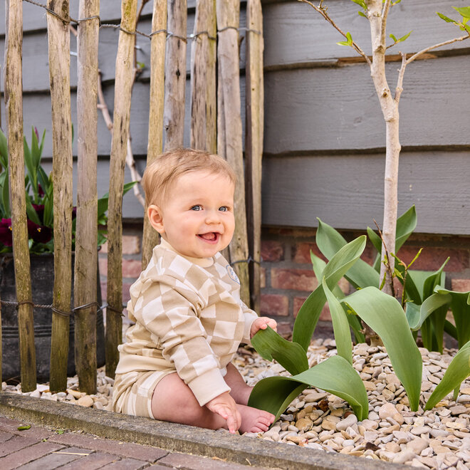 Dirkje jongens jogging shorts off white zand geblokt
