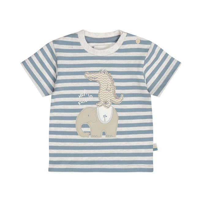 Dirkje jongens T-shirt blauw off white gestreept dieren