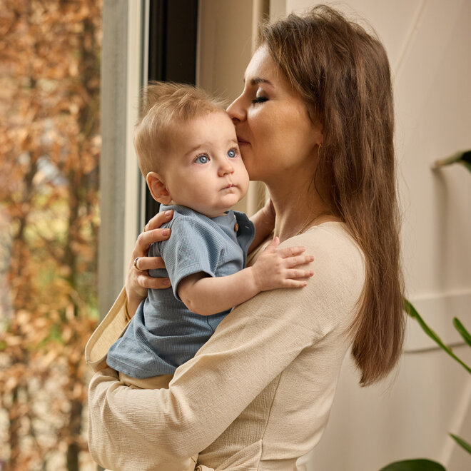Dirkje jongens set T-shirts blauw zand gestreept katoen