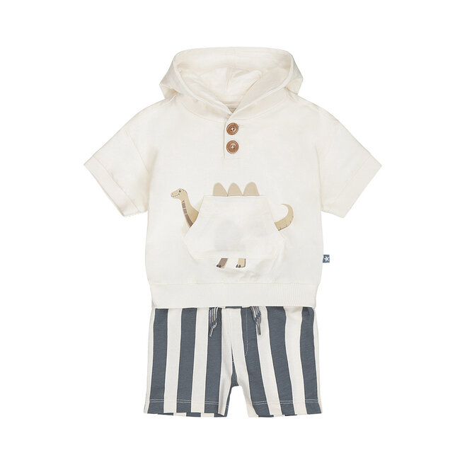Dirkje boys' set hoodie shorts off-white steel blue dino