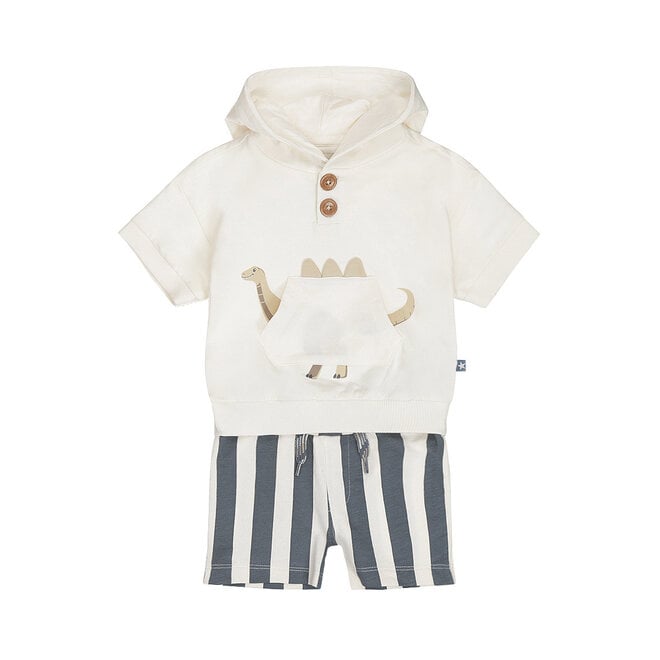 Dirkje jongens set hoodie shorts off white staalblauw dino