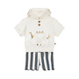 Dirkje jongens set hoodie shorts off white staalblauw dino
