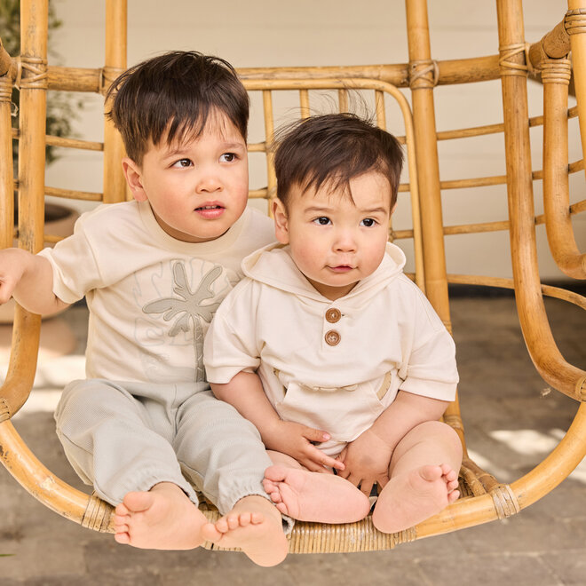 Dirkje boys' set hoodie shorts off-white steel blue dino