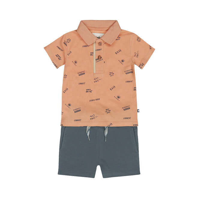 Dirkje jongens set polo shorts zachtoranje staalblauw