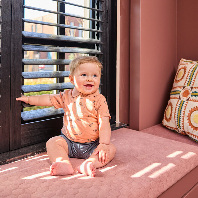 Dirkje Jungen Set Polo Shorts zartorange stahlblau