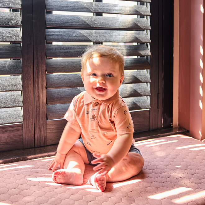 Dirkje boys' set polo shorts soft orange steel blue