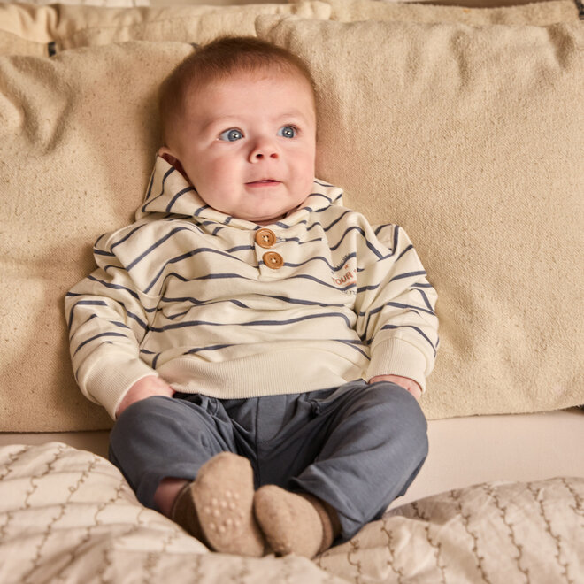 Dirkje boys' hoodie off-white steel blue striped