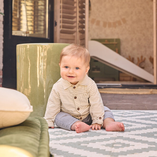 Dirkje Jungen Bluse cremefarben hellgrün gestreift Baumwolle