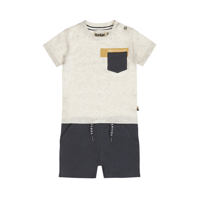 Dirkje boys' set shirt shorts off-white dark blue