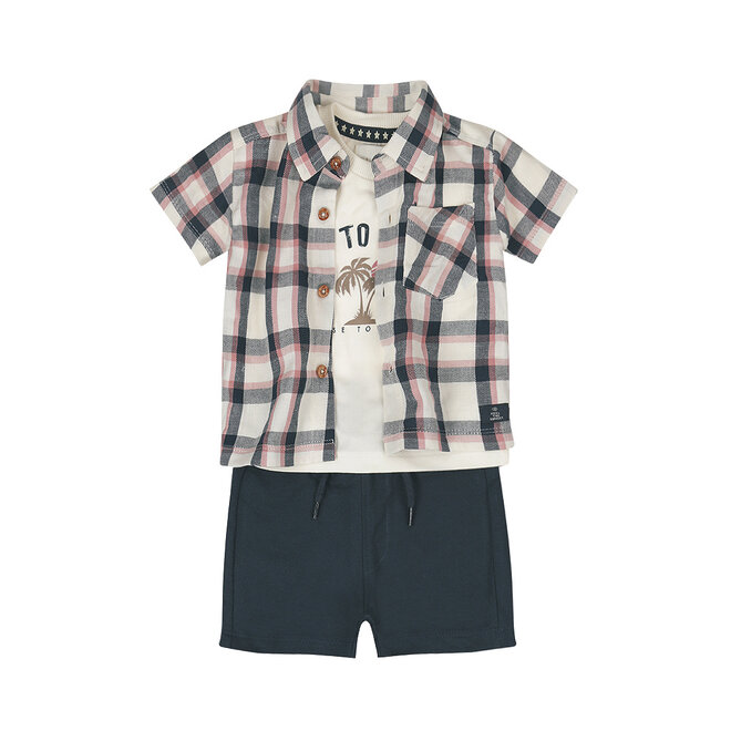 Dirkje boys' set shirt shorts blouse dark blue checked