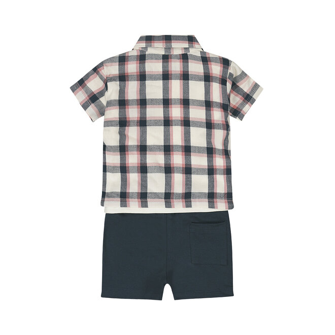 Dirkje Jungen Set Shirt Shorts Bluse dunkelblau kariert