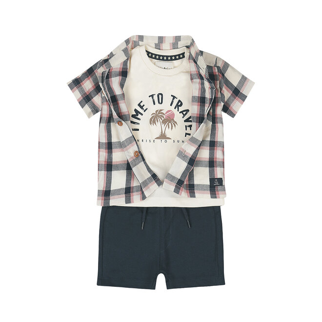 Dirkje jongens set shirt shorts blouse donkerblauw geruit
