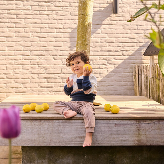 Dirkje jongens set sweater joggingbroek donkerblauw bruin