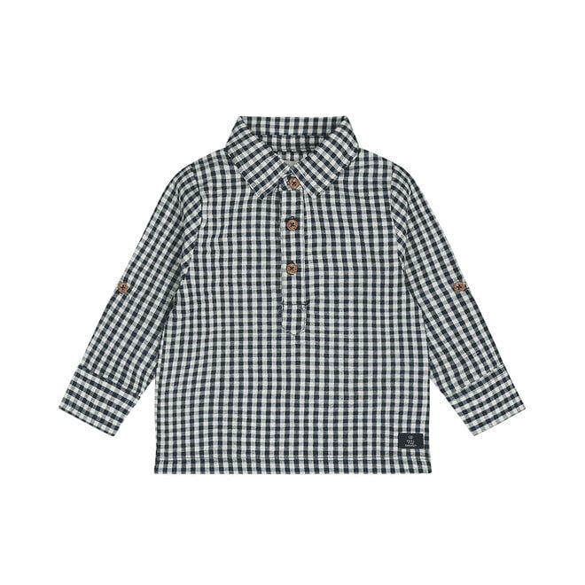 Dirkje boys' blouse dark blue checked cotton
