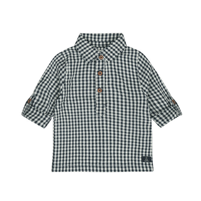 Dirkje jongens blouse donkerblauw geruit katoen