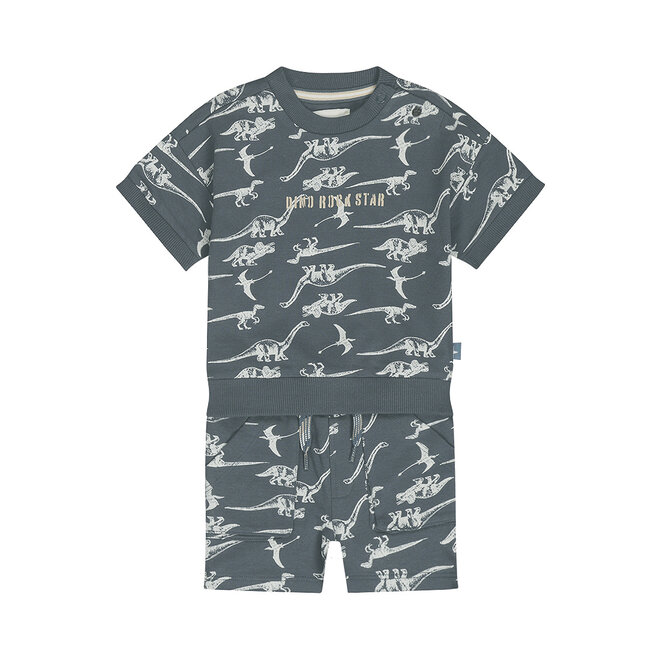 Dirkje Jungen Co-ord Set stahlblau Dino T-Shirt Shorts