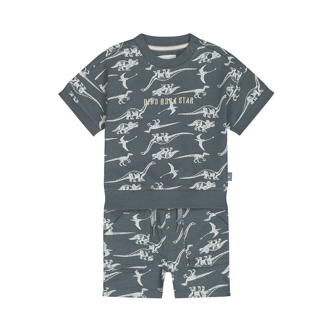 Dirkje jongens co-ord set staalblauw dino T-shirt short