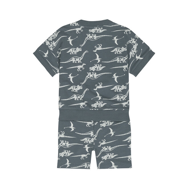 Dirkje jongens co-ord set staalblauw dino T-shirt short