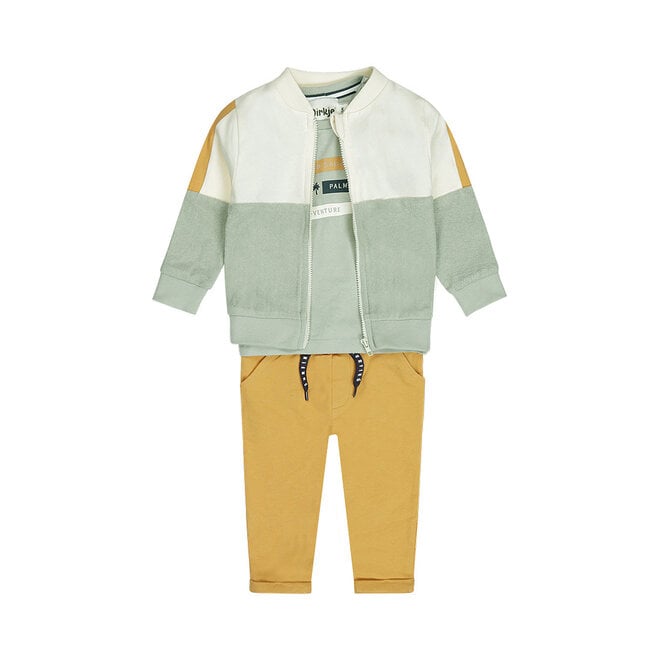 Dirkje Jungen Set Shirt Jogginghose Weste hellgrün camel