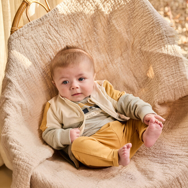 Dirkje jongens set shirt joggingbroek vest zachtgroen camel