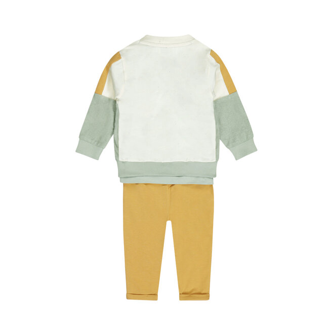 Dirkje jongens set shirt joggingbroek vest zachtgroen camel