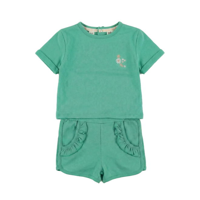 Dirkje Mädchen Co-ord Set mintgrün Blume T-Shirt Shorts