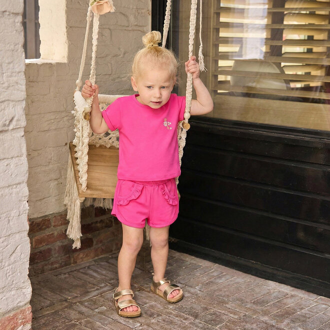 Dirkje Mädchen Co-ord Set rosa Blume T-Shirt Shorts