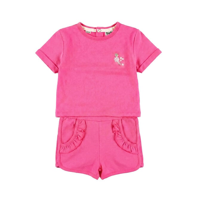 Dirkje Mädchen Co-ord Set rosa Blume T-Shirt Shorts
