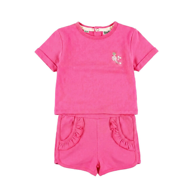 Dirkje Mädchen Co-ord Set rosa Blume T-Shirt Shorts
