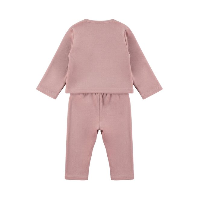 Dirkje girls’ set: pink cardigan, shirt and trousers