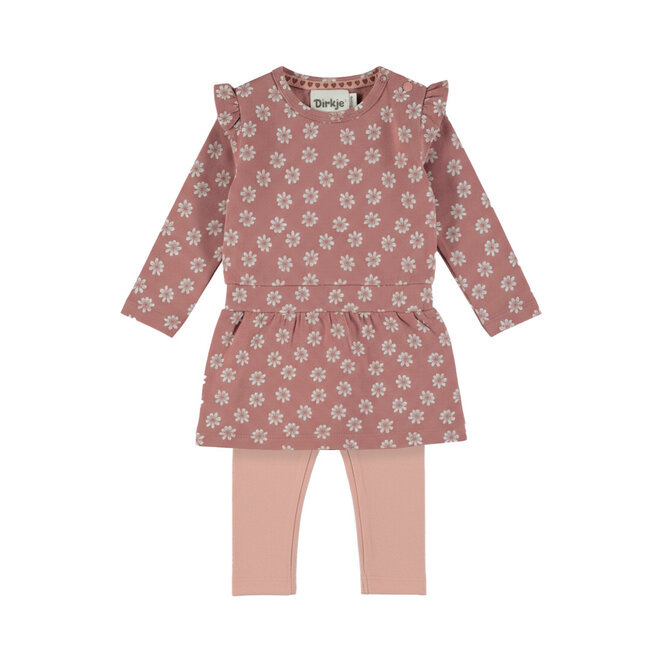 Dirkje meisjes set oudroze jurk en legging bloemen