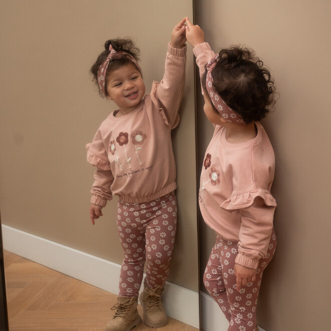 Dirkje meisjes set lichtroze sweater legging haarband bloemen