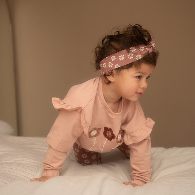 Dirkje meisjes set lichtroze sweater legging haarband bloemen