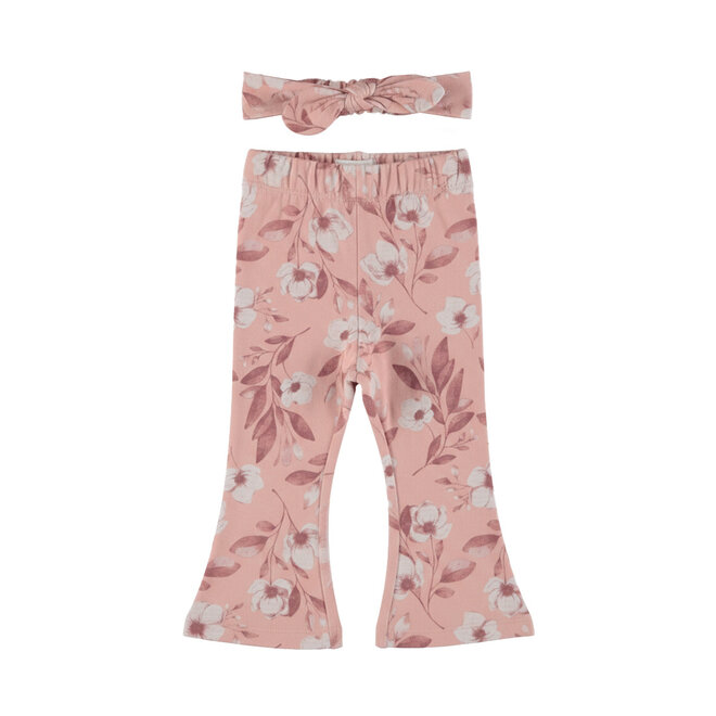 Dirkje meisjes set lichtroze flared broek haarband bloemen