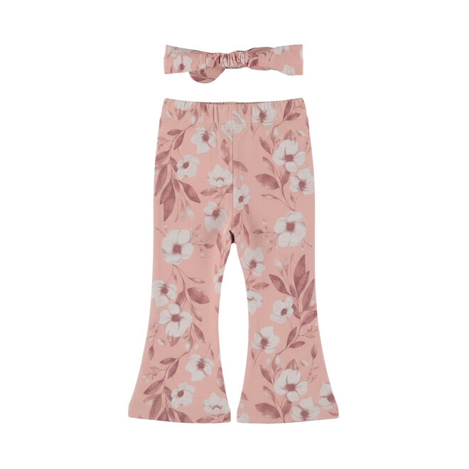 Dirkje meisjes set lichtroze flared broek haarband bloemen
