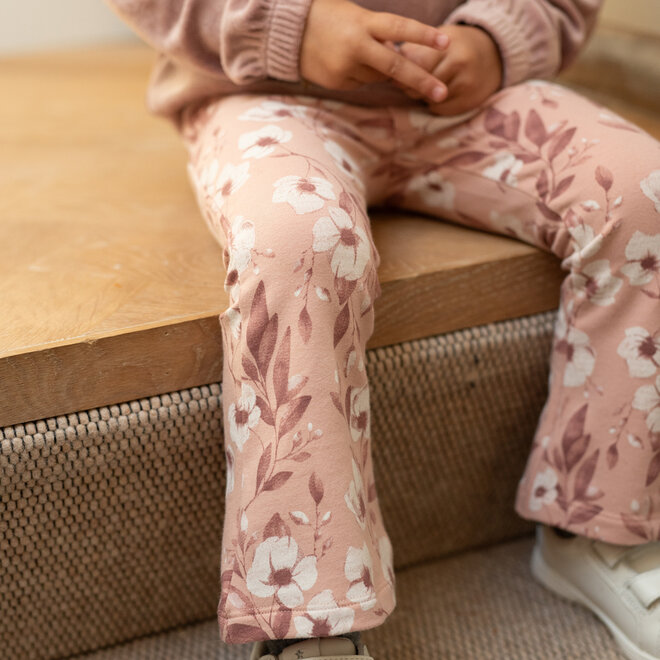 Dirkje meisjes set lichtroze flared broek haarband bloemen