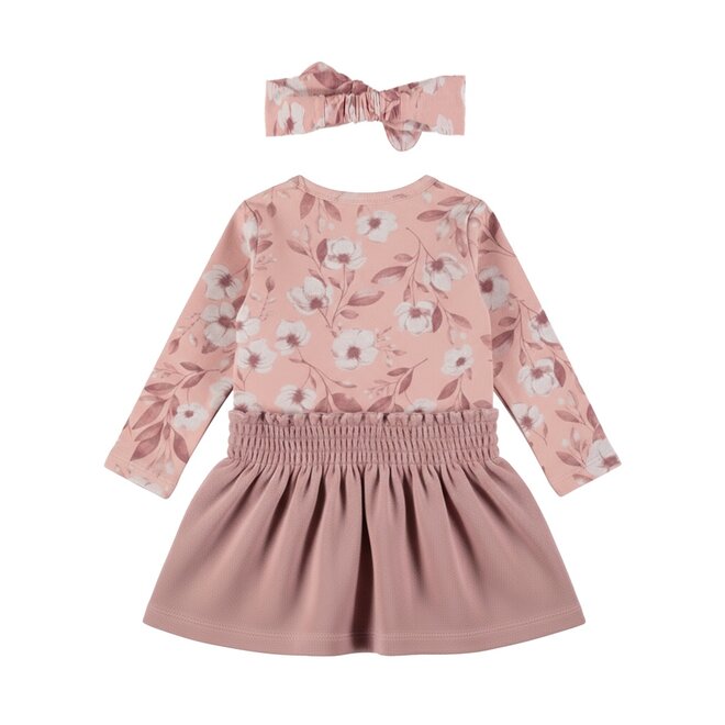 Dirkje Mädchen-Set: hellrosa Kleid, Haarband mit Blumenmuster