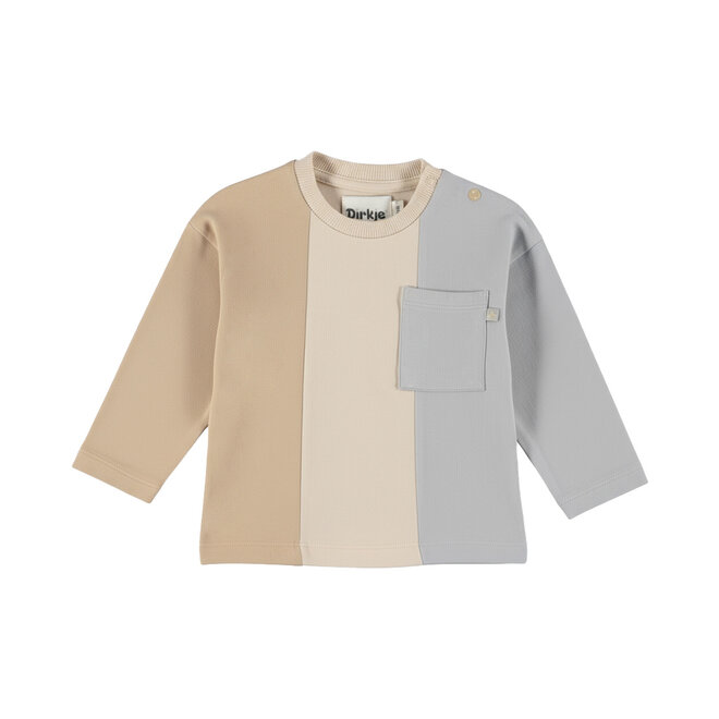 Dirkje Jungen-Langarmshirt, beige, cremefarben, grau, mit Farbfeldern