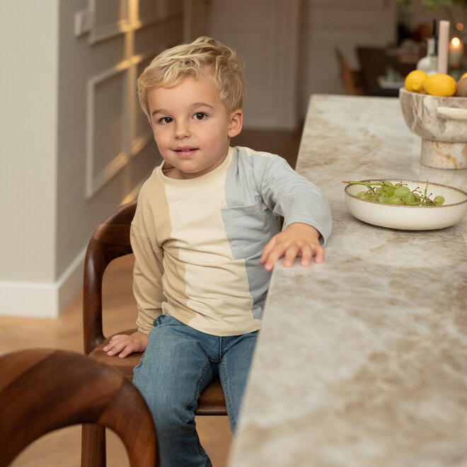 Dirkje boys’ long-sleeved top, beige, off-white and grey colour blocks