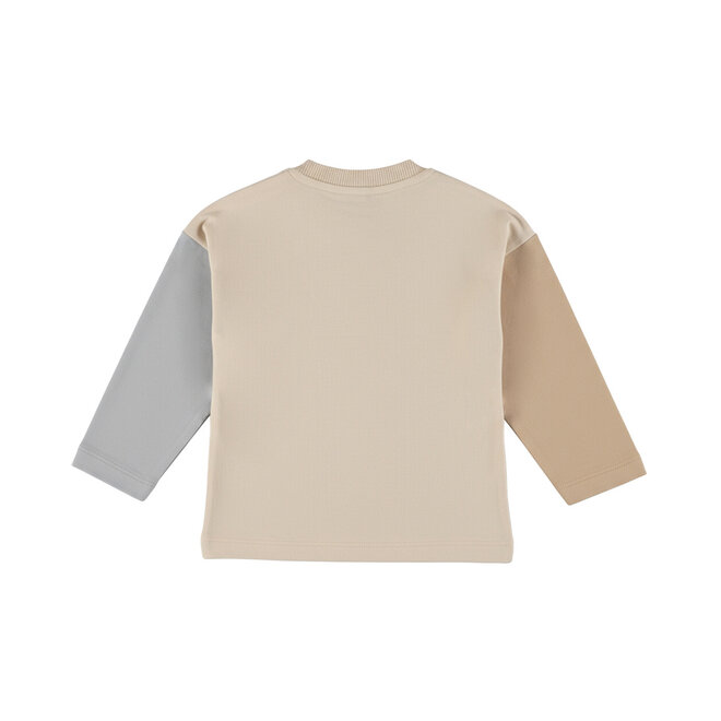 Dirkje boys’ long-sleeved top, beige, off-white and grey colour blocks