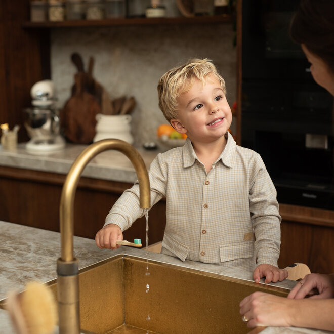 Dirkje boys’ shirt, grey checked pattern