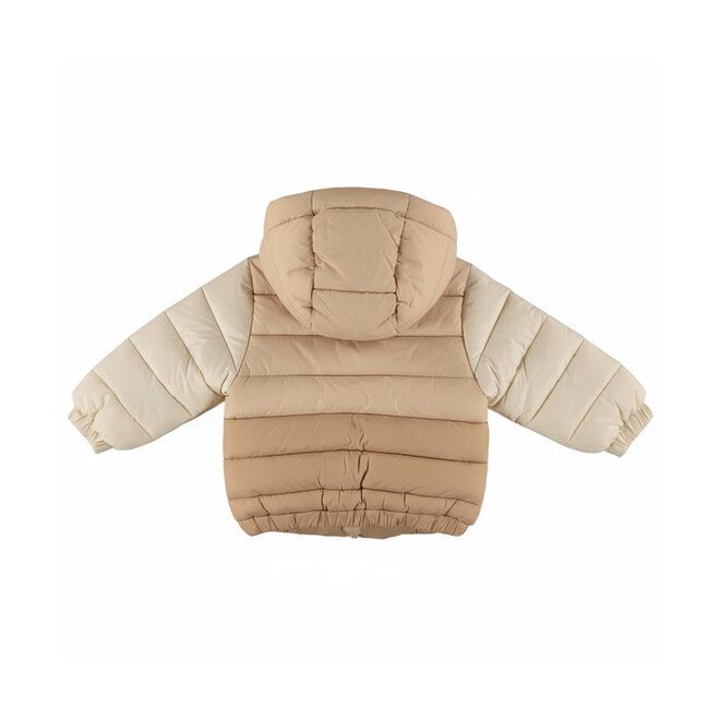 Dirkje jongens winterjas beige colourblock puffer waterafstotend