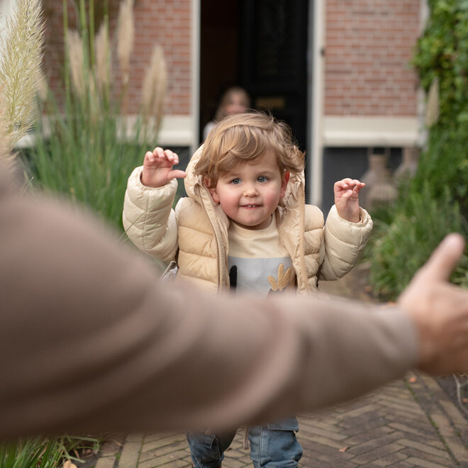 Dirkje boys’ winter coat, beige colour-block puffer, water-repellent
