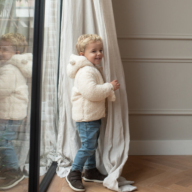 Dirkje Jungen-Baby-Teddy-Jacke, cremefarben, mit Kapuze